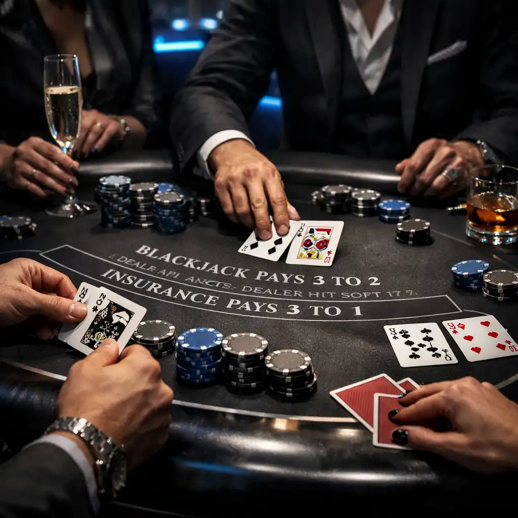 Kameralne prywatne przyjęcie przy stole do blackjacka w ekskluzywnym salonie