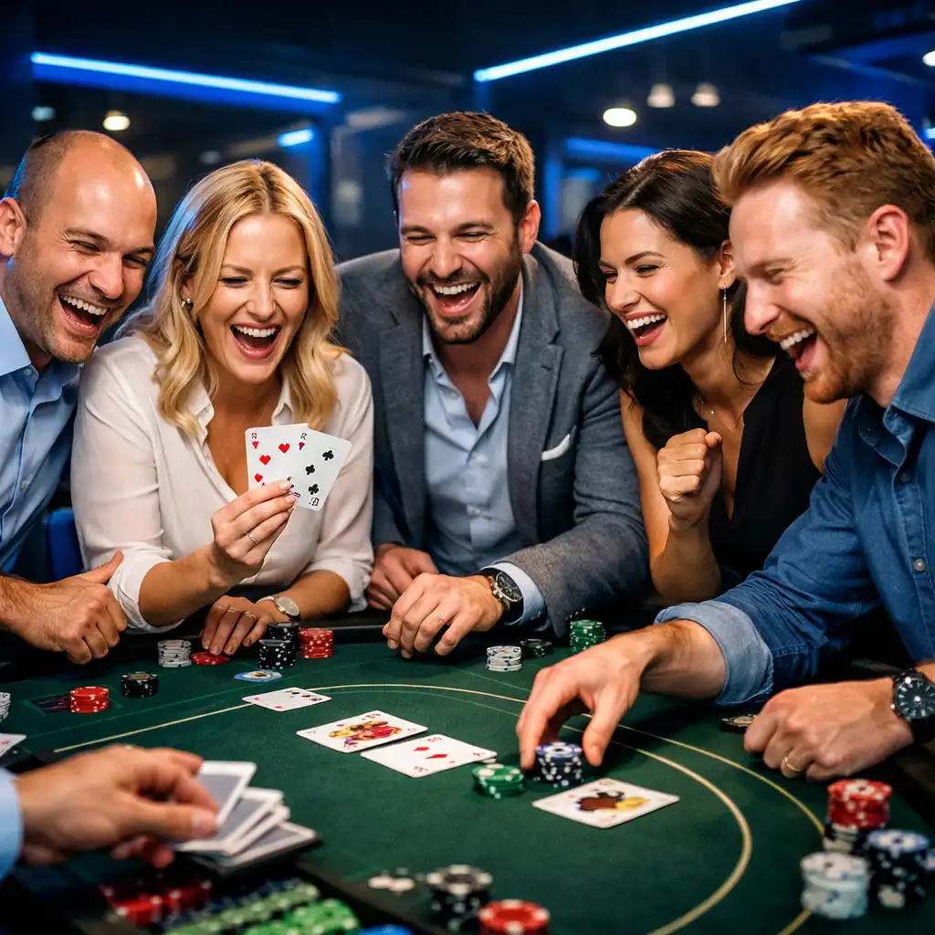 Zespół współpracowników gra w blackjacka podczas integracyjnego team buildingu